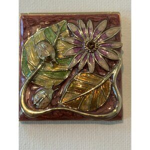 Vintage Trifari Compact Double Mirror Flower Lady Mug Motif Vanity Collectible